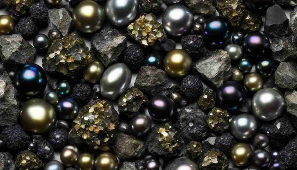 Magnetite chalcopyrite and silver black pearl crystals