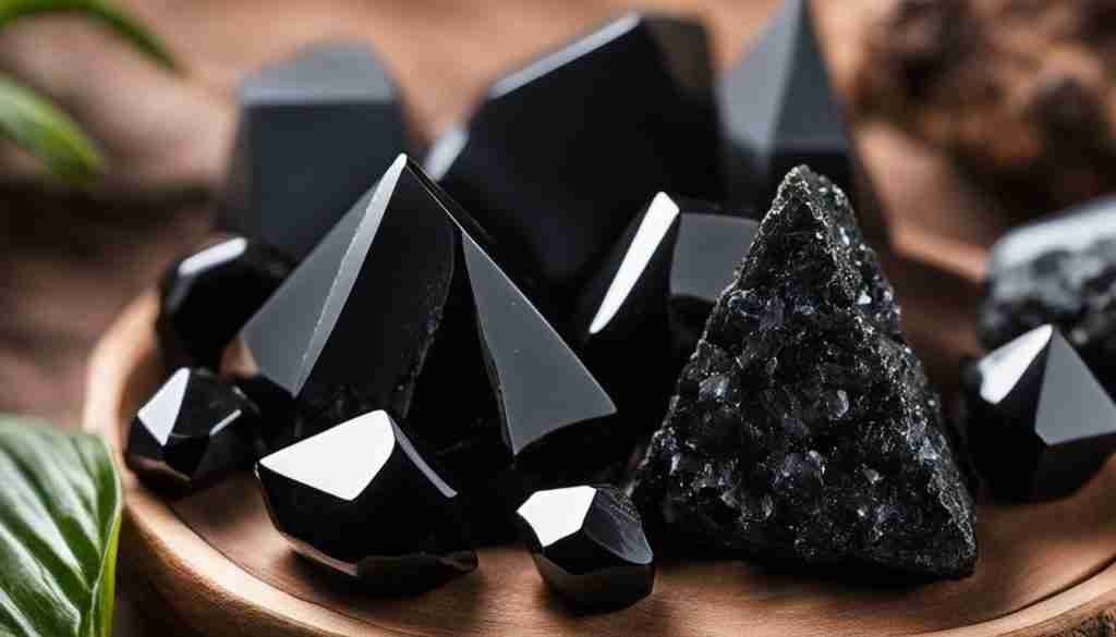 black obsidian and black tourmaline crystals