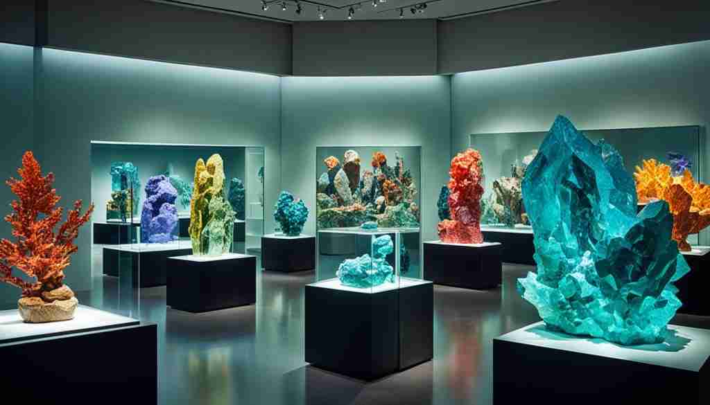 Gem sculptures in a museum